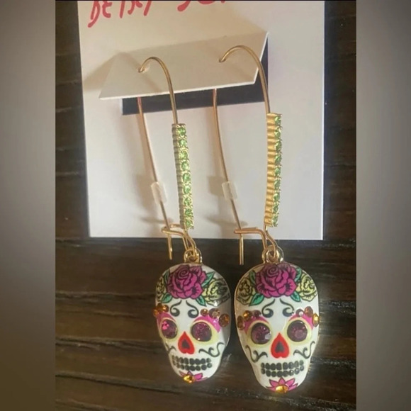 BETSEY JOHNSON SET Sugar Skull Day of the Dead Earrings Necklace Ring NEW NWT - Picture 14 of 16